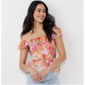 Lauren Conrad Print Smocked Ruffle Tank